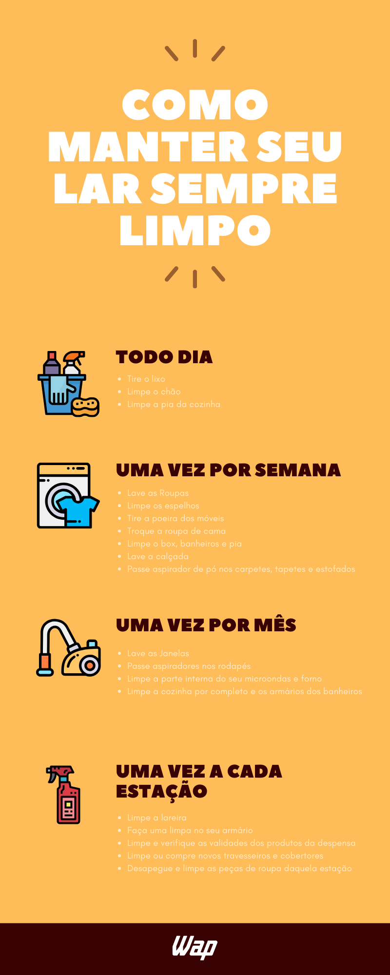 Como manter seu lar limpo: ações e tarefas de limpeza diária, semanal, mensal e de acordo com as estações